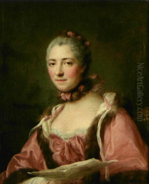 Portrait De Jeune Femme En Robe Bleue Oil Painting by Francois Hubert Drouais