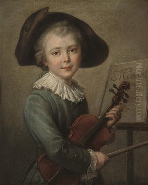 A Young Boy In A Blue Coat And Tricorn Oil Painting by Francois Hubert Drouais