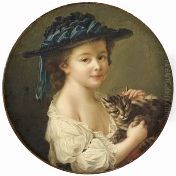 Petite Fille Au Chat Oil Painting by Francois Hubert Drouais