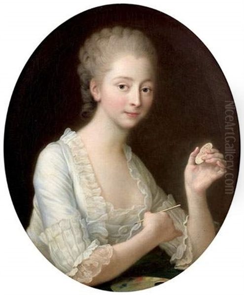 Portrait D'une Miniaturiste Oil Painting by Francois Hubert Drouais