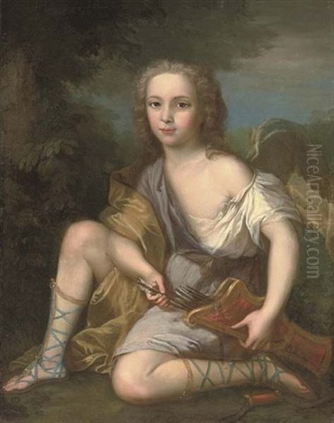 Portrait Of A Young Boy As Cupid (charles De Bourbon, Duc De Berry ?) Oil Painting by Francois Hubert Drouais