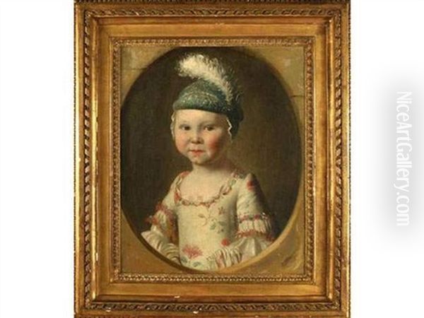 Portrait D'enfant Au Bonnet Vert Et Plume Oil Painting by Francois Hubert Drouais