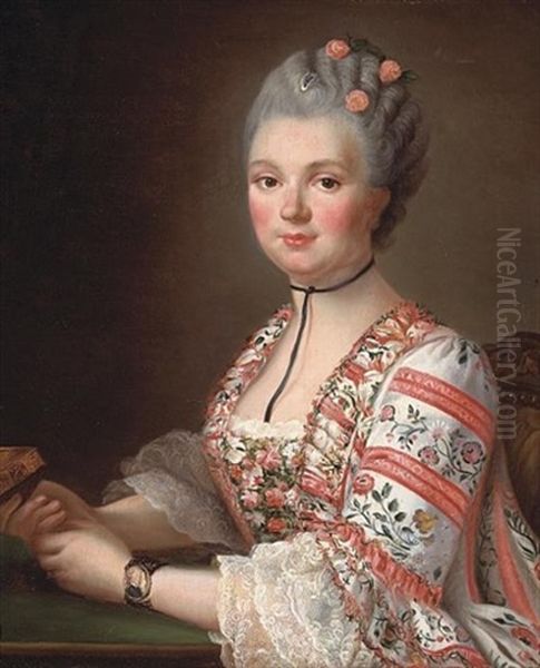 A Portrait Of A Lady, Thought To Be Madame De Pompadour Oil Painting by Francois Hubert Drouais