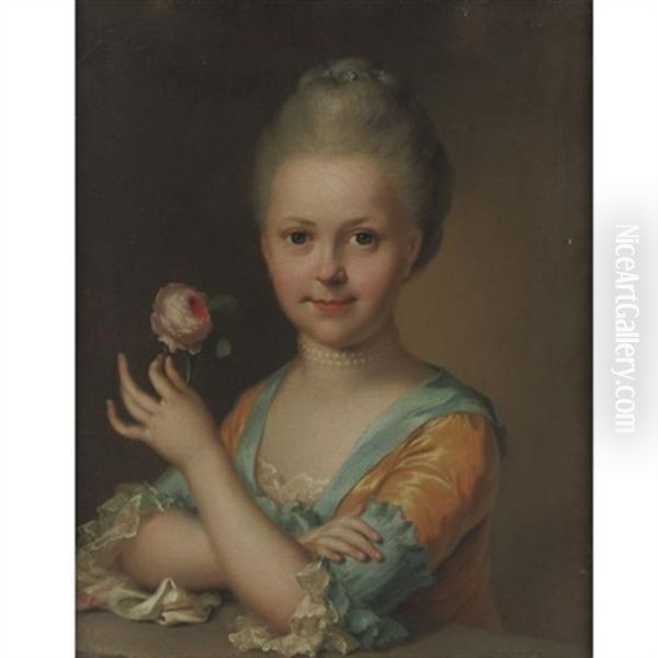 Portrait Of A Girl Holding A Peony Oil Painting by Francois Hubert Drouais