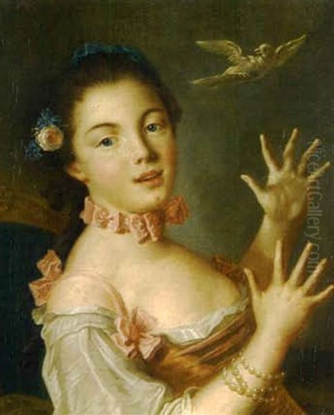 Jeune Femme A La Tourterelle Oil Painting by Francois Hubert Drouais