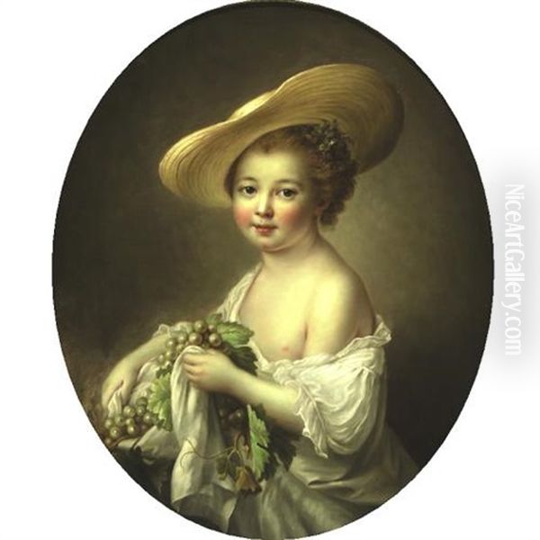 Portrait Of A Girl Holding Grapes Oil Painting by Francois Hubert Drouais