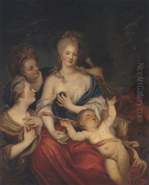 Portrait Of A Lady With Cupid, A Putto And Two Nymphs Oil Painting by Francois Hubert Drouais