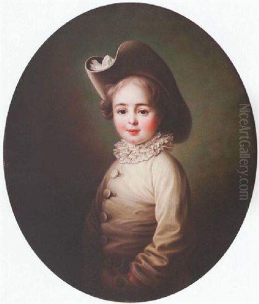 Portrait Of Herault De Sechelles As A Small Boy, Wearing A Pierrot Costume Oil Painting by Francois Hubert Drouais