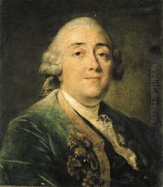 Portrait Of Louis-philippe, Duc D'orleans In A Blue Jacket Oil Painting by Francois Hubert Drouais