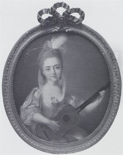 Jeune Fille Jouant La Guitare Oil Painting by Francois Hubert Drouais