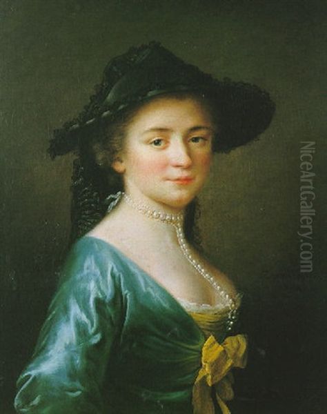 Portrait De Jeune Femme Au Collier De Perles Oil Painting by Francois Hubert Drouais