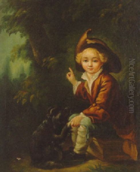 A Boy With A Dog In A Wood Oil Painting by Francois Hubert Drouais