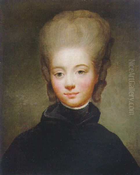 Portrait Of A Lady Wearing A Black Cape Oil Painting by Francois Hubert Drouais