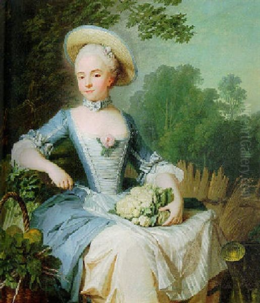 Portrait Of A Young Lady As A Farmer Oil Painting by Francois Hubert Drouais