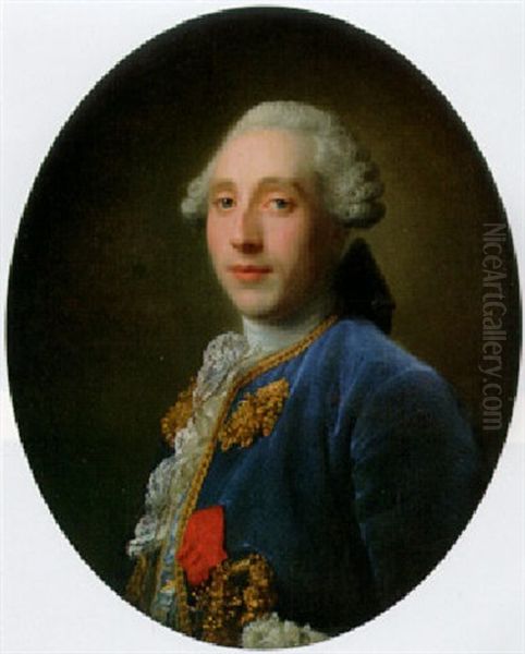 Portrait Of A Gentleman, Bust-length, In A Coat With Frogging And Ruff Oil Painting by Francois Hubert Drouais