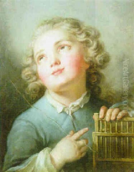 A Young Boy Opening A Birdcage Oil Painting by Francois Hubert Drouais