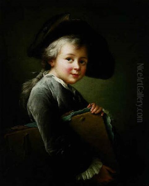 A Young Boy Holding A Portfolio Oil Painting by Francois Hubert Drouais