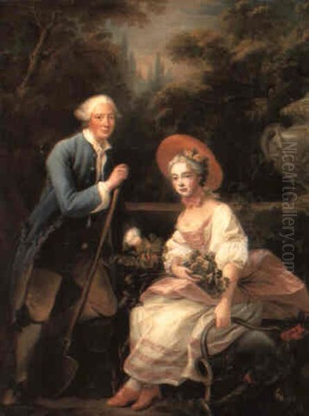 Portrait Of The Prince And Princess De Conde As Gardeners Oil Painting by Francois Hubert Drouais