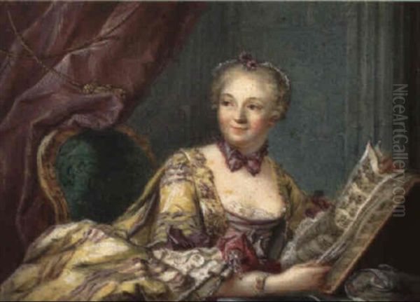 Femme A La Partition De Musique Oil Painting by Francois Hubert Drouais