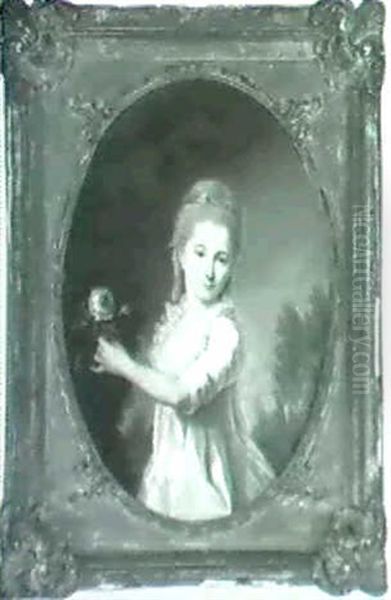 Portarit Of A Girl Holding A Rose Oil Painting by Francois Hubert Drouais