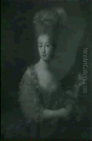 Portrait D'une Jeune Femme Tenant Des Fleurs Oil Painting by Francois Hubert Drouais