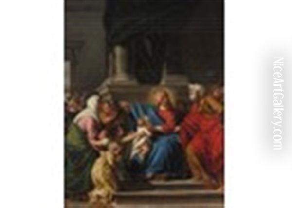 Christ Blessing The Children - A Modello Oil Painting by Jean Germain Drouais