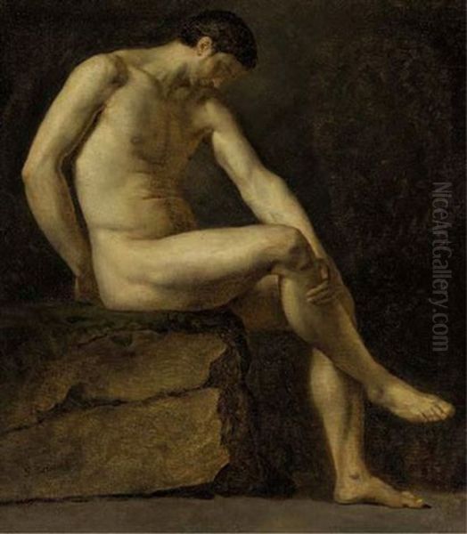 Study Of A Male Nude Oil Painting by Jean Germain Drouais