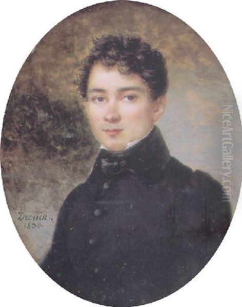 Portrait Of A Gentleman In Dark Grey Jacket With Black Collar Oil Painting by Jean-Pierre Drouin