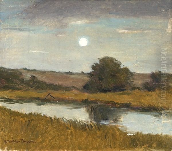 Pond In A Nocturnal Landscape Oil Painting by William Staples Drown