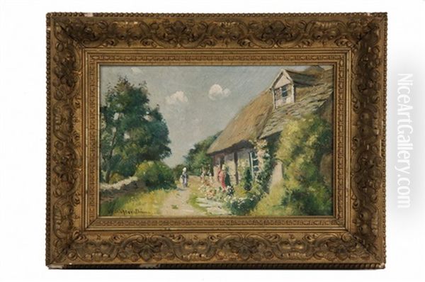 English Cottage Scene Oil Painting by William Staples Drown