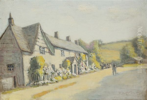 Man On Path Near House Oil Painting by William Staples Drown