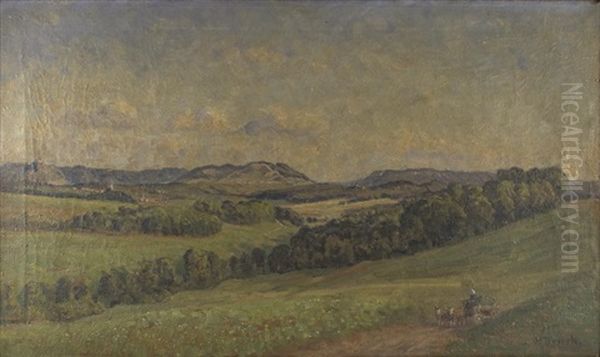 Blick Auf Die Schwabische Alb, Aufgenommen Von Der Burg Liebenau Bei Neckartailfingen Oil Painting by Hermann Druck