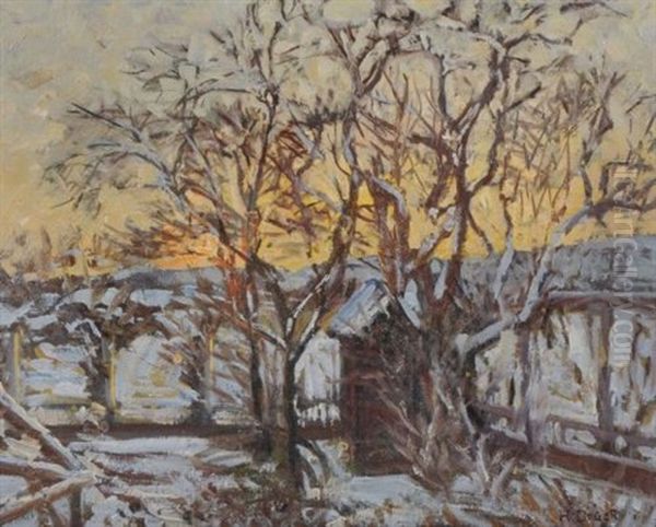 Abendstimmung Im Winter Oil Painting by Hermann Druck