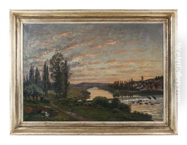 Neckarhausen Mit Dem Neckarwehr Vor Der Stadt Oil Painting by Hermann Druck