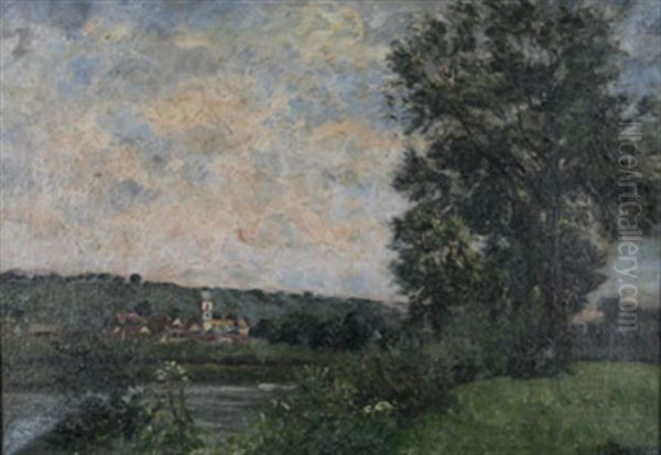 Dorf Am Neckar Oil Painting by Hermann Druck