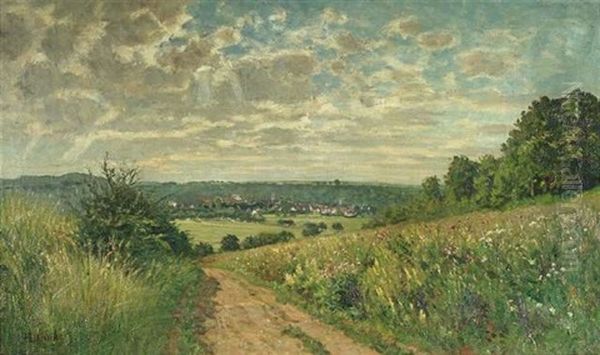 Landschaft Im Juni: Blick Von Einer Anhohe Auf Eine Schwabische Ortschaft Oil Painting by Hermann Druck