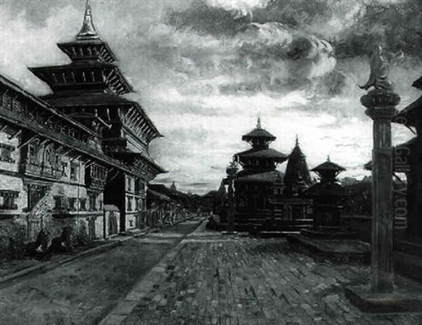 Les Temples Et Le Palais De Patan, Nepal Oil Painting by Antoine Druet