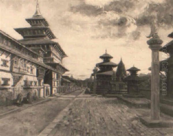 Temples At Patan, Nepal Oil Painting by Antoine Druet