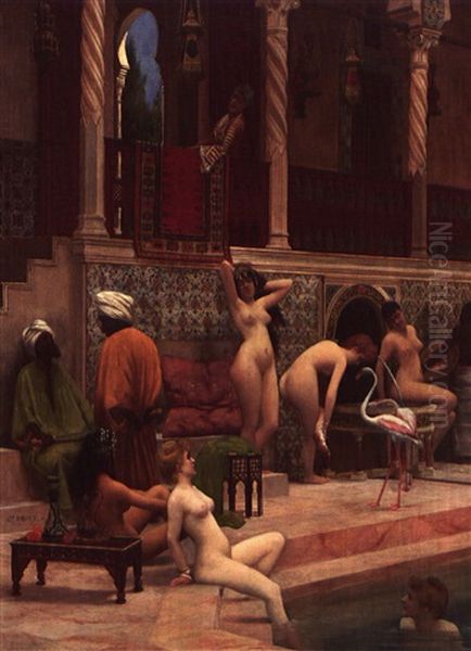 Le Bain Des Femmes Au Harem Oil Painting by Antoine Druet