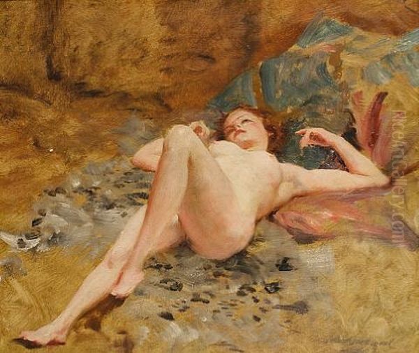 Female Nude (study) (+ Another (study); Pair) Oil Painting by Arthur Drummond