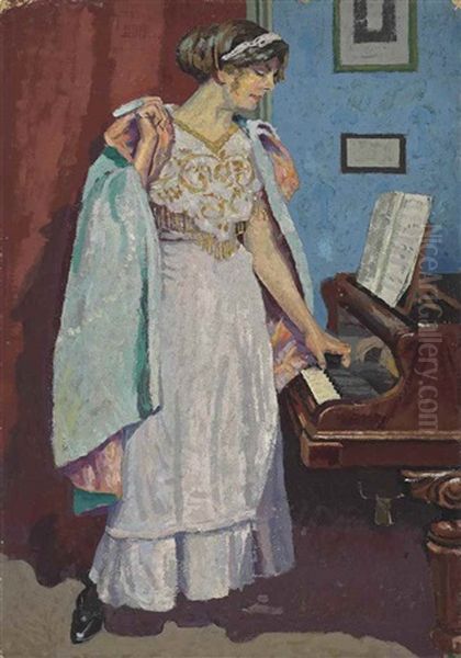 Arabesque At The Piano; Zina Ogilvie, The Artist's Wife Oil Painting by Malcolm Drummond