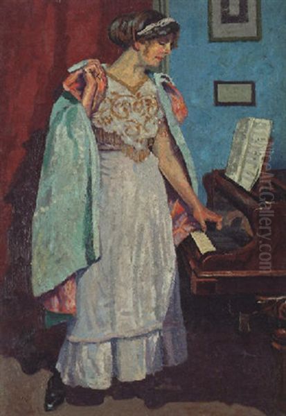 Arabesque At The Piano; Zina Ogilvie, The Artist's Wife Oil Painting by Malcolm Drummond