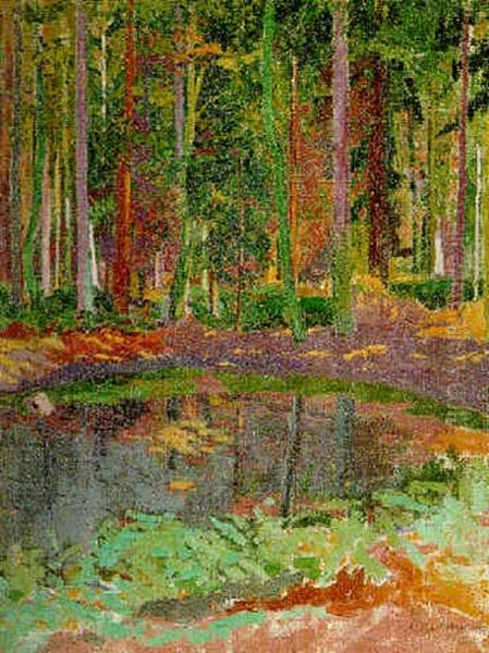 A Wooded Pond, Penn Street, Amersham Oil Painting by Malcolm Drummond