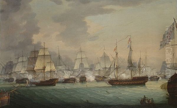 La Bataille D'aboukir, 1er Aout 1798 Oil Painting by Samuel Drummond