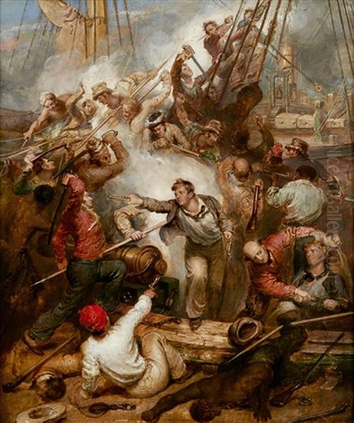 Captain William Rogers Capturing The 'jeune Richard', 1st October 1807 Oil Painting by Samuel Drummond