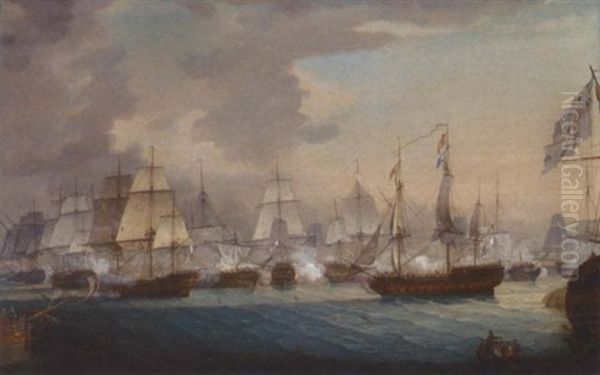 The Battle Of The Nile, 1st August, 1798 Oil Painting by Samuel Drummond