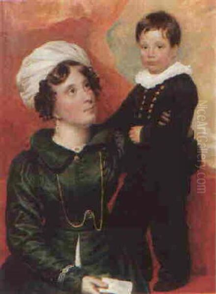 Portrait Of Mrs Charlotte Jennings And Her Son John, The Former Seated Three-quarter-length... Oil Painting by Samuel Drummond