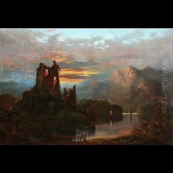 Sunset Over The Ruins Oil Painting by John H. Drury