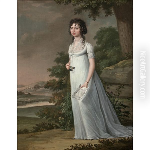 Portrait De Madame Gorcy Dans Un Jardin Oil Painting by Johann Friedrich Dryander