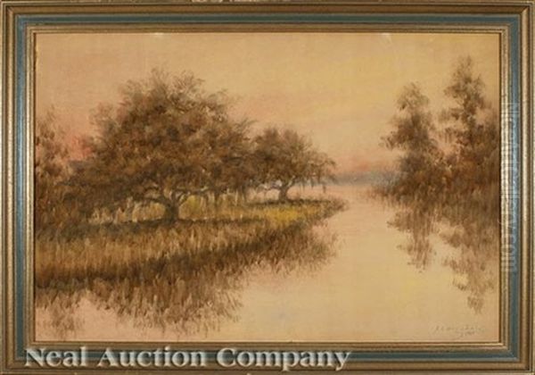 Live Oak And Cypress Trees, Louisiana Bayou Oil Painting by Alexander John Drysdale